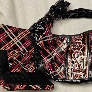 Vera Bradley ELEGANT BLACK PIROUETTE Frill Shoulder Tote Handbag Purse w/ wallet